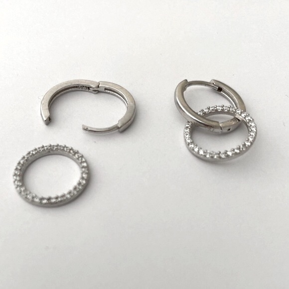 Round earrings 925 silver cz stones hoops - Picture 3 of 3